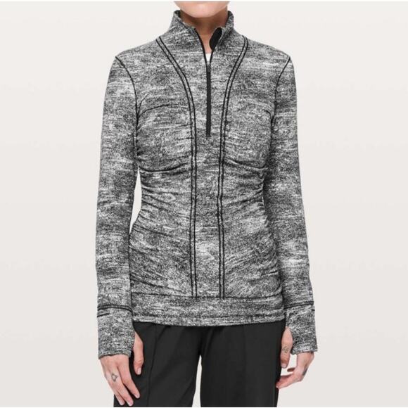 Lululemon Cypress Kiss 1/2 Zip Rush Jacquard Black White Pullover Top Size 6 - Picture 1 of 9